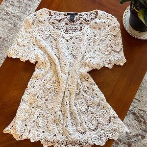 Alfani Ivory Crochet Lace Blouse 100% Cotton